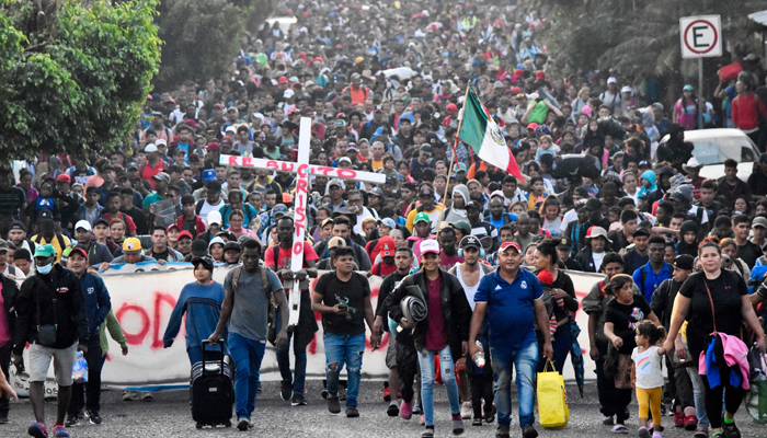 Migrants take part in a caravan towards the border with the United States in Tapachula, Chiapas State, Mexico, on December 24, 2023. — AFP
