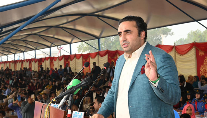 PPP Chairman Bilawal Bhutto-Zardari addresses the audience during the annual function of Bakhtawar Cadet College for Women on December 25, 2023. — Facebook/Pakistan Peoples Party - PPP