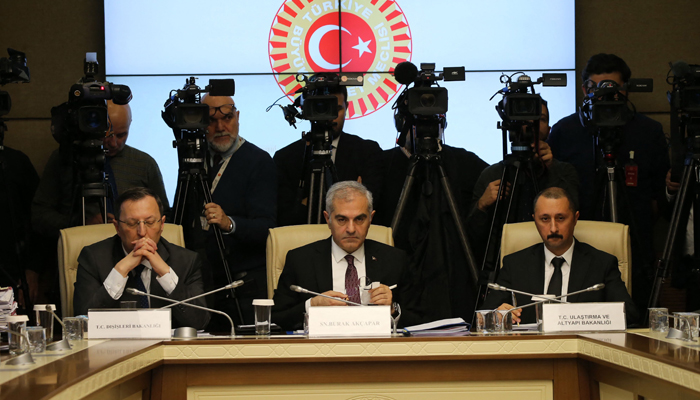 Deputy Minister of Foreign Affairs of Turkey Burak AkÃ§apar (C) attends a session of the Grand National Assembly of Turkey Foreign Affairs Committee at the TBMM in Ankara on December 26, 2023. — AFP