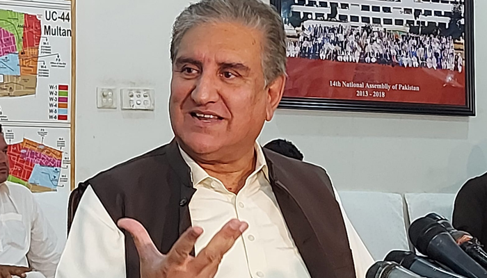 PTI Vice Chairman and former foreign minister of Pakistan Shah Mahmood Qureshi speaks with the media on June 26, 2023. — Facebook/Shah Mahmood Qureshi