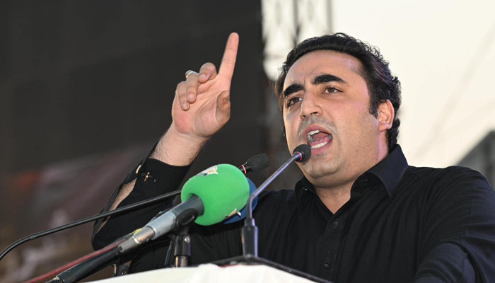 PPP Chairman Bilawal Bhutto Zardari speaks at the 16th death anniversary of Shaheed Benazir Bhutto in Garhi Khuda Bakhsh on December 27, 2023. — Facebook/Pakistan Peoples Party - PPP