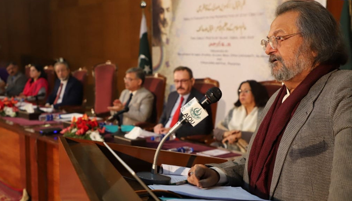 Federal Minister for Education and Professional Training, Madad Ali Sindhi Giving a speech at Allama Iqbal Open University on December 27, 2023—Facebook/Allama Iqbal Open University