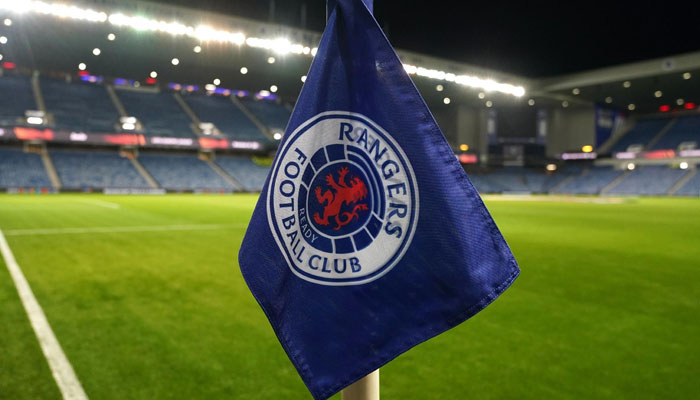 The image shows the flag of the Rangers Football club. — AFP File
