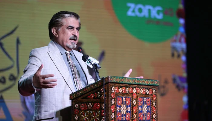 Caretaker Federal Minister for National Heritage and Culture Jamal Shah speaks during an event in this image released on November 13, 2023. — Facebook/Jamal Shah