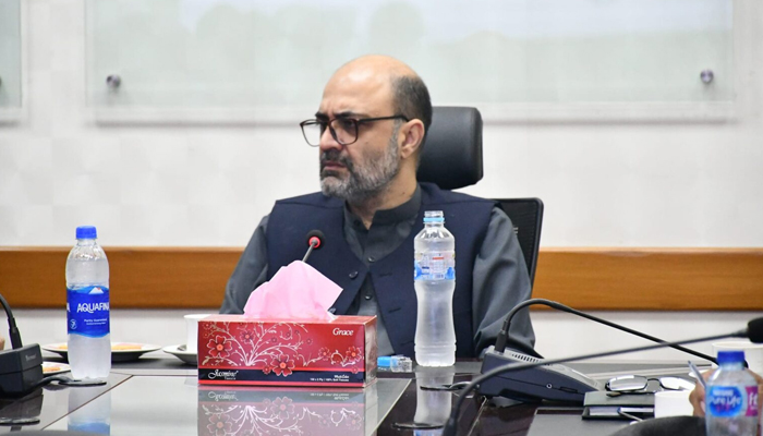 Caretaker Minister for Newly Merged Districts Affairs Aamer Abdullah chairs a meeting. — APP/File