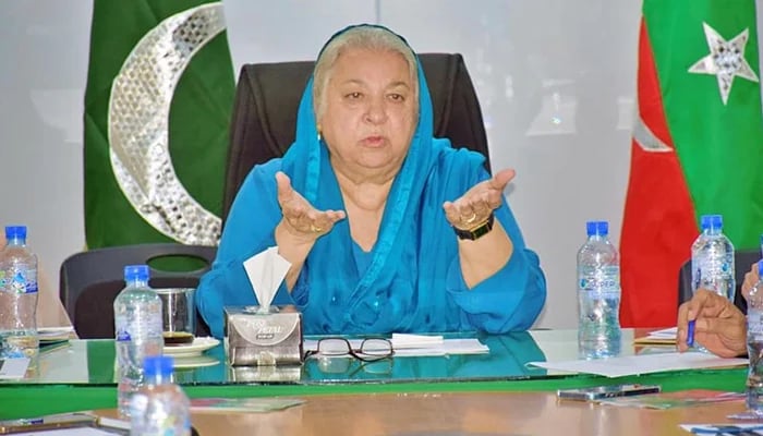 Dr Yasmin Rashid speaks during a party meeting in this picture released on May 4, 2023. — Facebook/Dr. Yasmin Rashid