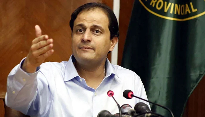 Barrister Murtaza Wahab addresses a press conference at Sindh Assembly building in Karachi, on May 29, 2023. — PPI