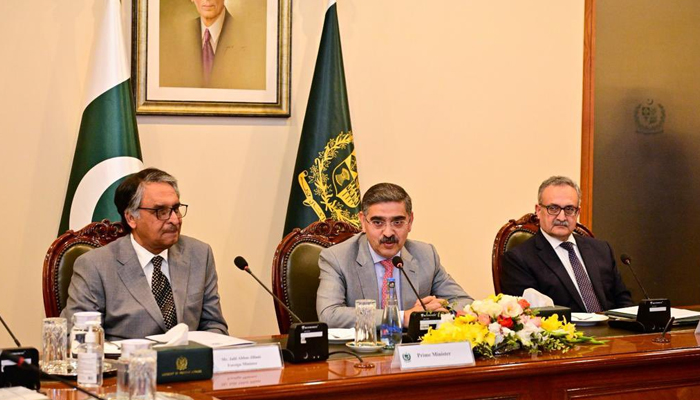 Prime Minister Anwaarul Haq Kakar while addressing the closed-door event at the ongoing Envoy’s Conference being held at the Ministry of Foreign Affairs on January 4, 2024. — X/@ForeignOfficePk
