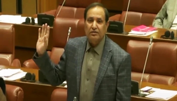 Independent lawmaker Senator Dilawar Khan speaks during the session of the upper house of the parliament in Islamabad on January 5, 2023, in this still. — YouTube/SenateofPakistanOfficial