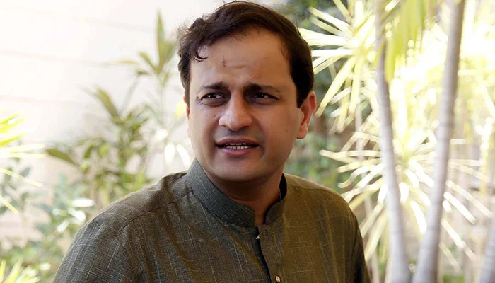 Sindh Government spokesperson Barrister Murtaza Wahab addresses a press conference at Sindh Assembly building in Karachi, on May 12, 2023. — PPI