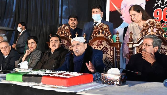 PPP co-chairman Asif Ali Zardari speaks with the media on January 5, 2024. — Facebook/Pakistan Peoples Party - PPP