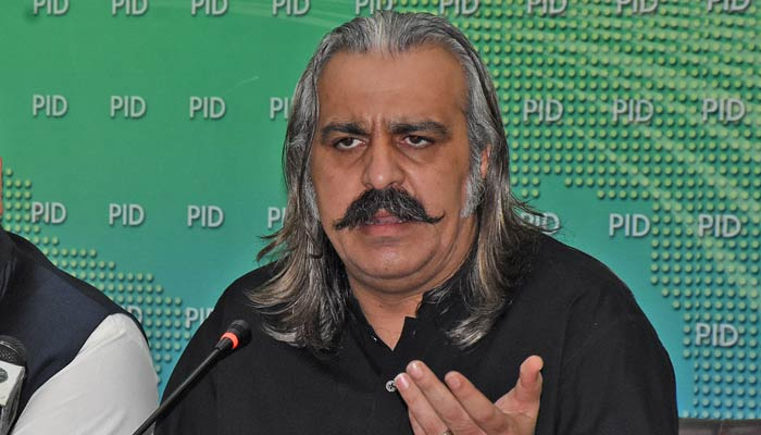 Ali Amin Gandapur addresses a press conference at the Press Information Department in Islamabad. — Online/File