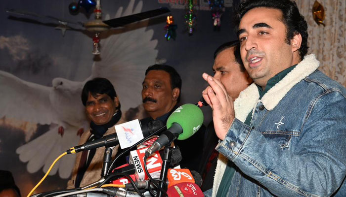 Pakistan Peoples Party (PPP) Chairman Bilawal Bhutto Zardari addresses a press conference in Lahore on Jan 6, 2024. — Facebook/MediaCellPPP