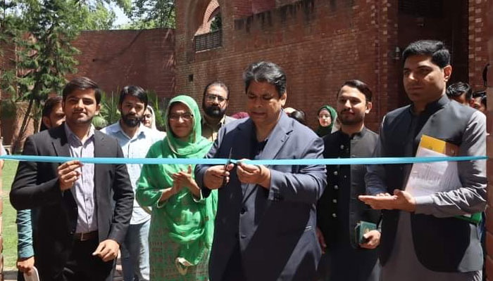 The image released on April 7, 2023 shows Provincial Minister for Information & Culture Amir Mir inaugurating a calligraphy event. — x/vscopk