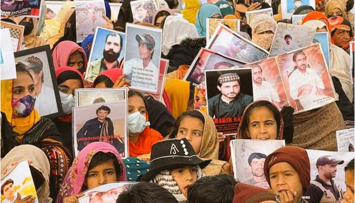 Protest for missing persons can be seen in this image.—X/@MahrangBaloch_