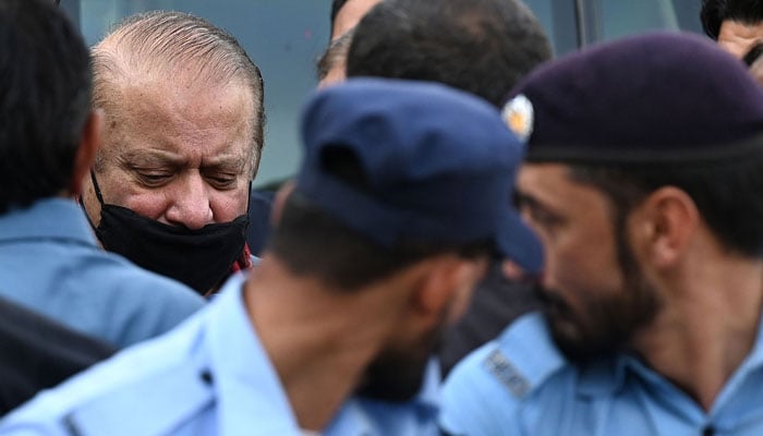 PML-N supremo Nawaz Sharif arrives at the Islamabad High Court on October 26, 2023. — AFP
