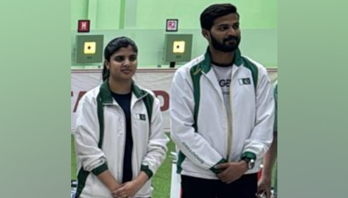 This image shows the pair Kishmala Talat and Gulfam Joseph in the Asian Shooting Championship in Jakarta. — Provided by the Atique Rehman