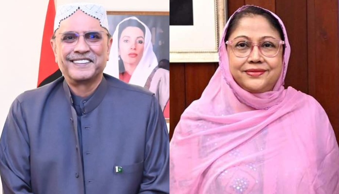 Former President of Pakistan Asif Ali Zardari and his sister and former lawmaker Faryal Talpur. — X/@MediaCellPPP/PPI/File