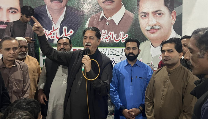 PMLN leader Javed Latif speaks during a party gathering on November 18, 2023. — Facebook/Mian Javed Latif