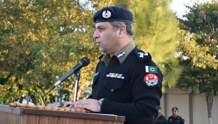 Sohail Habib Tajik, the newly appointed IG Azad Kashmir Police while addressing a ceremony in Rawalpindi on December 2, 2019. — X/@Rporwp