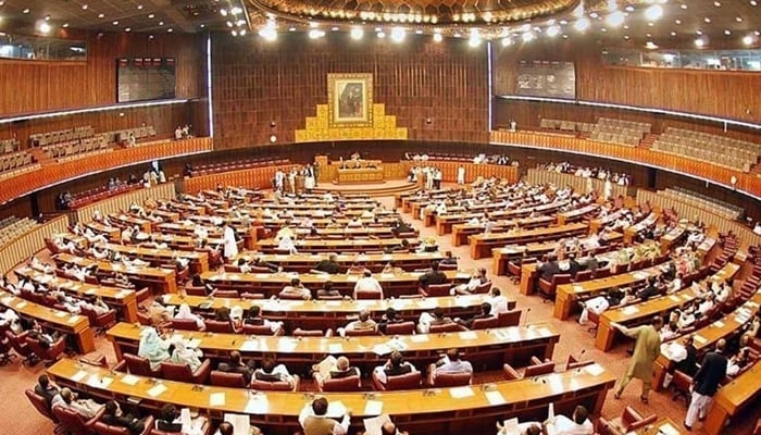 Parliamentarians sit during a session of the National Assembly in Islamabad. — APP/File
