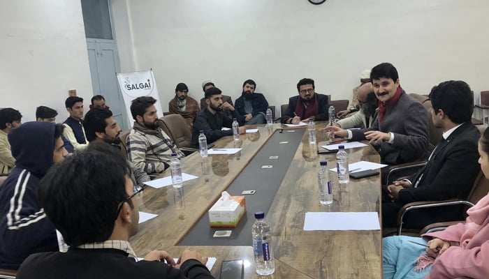 A meeting can be seen underway concerning the inter-faith harmony in Peshawar organised by SALGAI Foundation on January 10, 2024. — Facebook/SALGAI Foundation