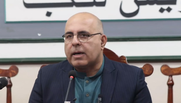 Balochistan Caretaker Minister for Information Jan Achakzai while speaking during the presser in this still on January 3, 2024. — Facebook/Directorate of Public Relations Balochistan