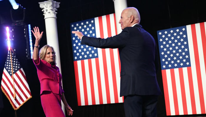 US President Joe Biden and First Lady Jill Biden after he spoke at Montgomery County Community College in Blue Bell, Pennsylvania, on January 5, 2024. — AFP