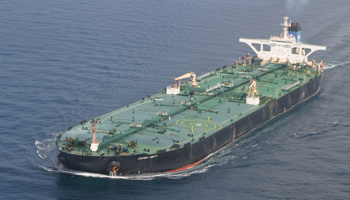 This aerial picture shows a floating oil tanker. — IRNA