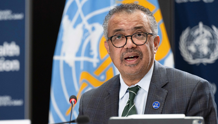 This photograph taken and released on December 15, 2023 shows DG WHO Tedros Adhanom Ghebreyesus during a press conference at WHO headquarters in Geneva. — AFP