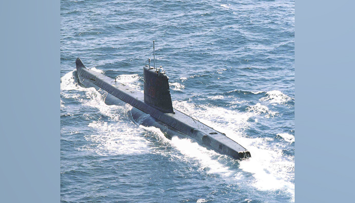 This image shows a Pakistan Navy Daphne Submarine floating in the water. — Pakistan Navy website