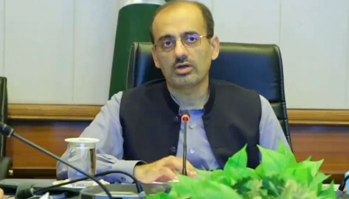 The screenshot from a video released on Oct 13, 2023 shows Senior Member Board of Revenue (SMBR) Nabil Javed presiding over a meeting. — x/BoardRevenue