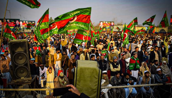 Pakistan Tehreek-e-Insaf-Parliamentarians party workers during a rally on December 29, 2024. — Facebook/PTI-P