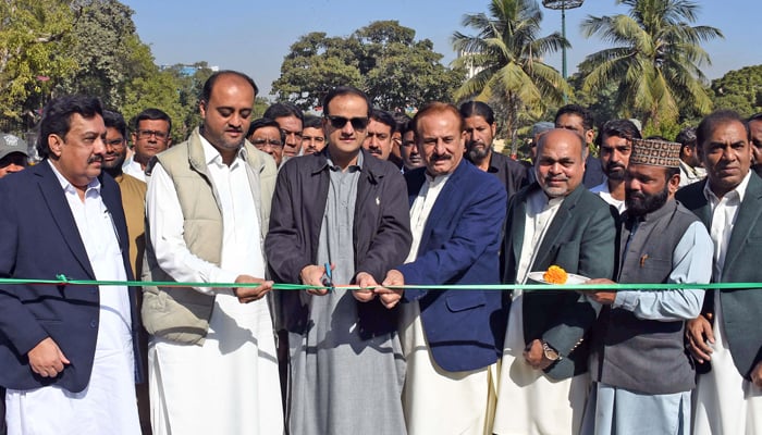 Mayor Murtaza Wahab cut the ribbon to inaugurate the “4th Marigold Festival” at Frere Hall in Karachi on January 12, 2024. — Online