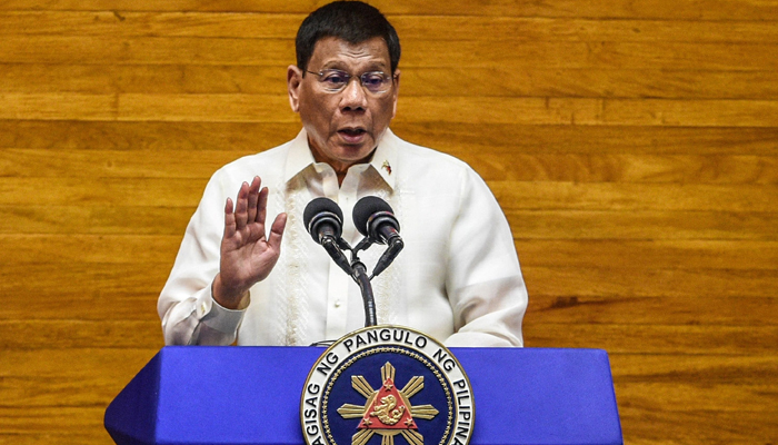 Philippine former President Rodrigo Duterte speaks during the annual state of the nation address at the House of Representatives in Manila, Philippine, July 26, 2021. — AFP