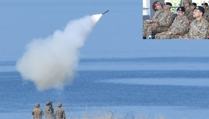 General Asim Munir, Chief of Army Staff (COAS) observes the testing of different air defence weapon systems during Exercise Al-Bayza-III, 2024 at Sonmiani on January 12, 2024. — X/@PakistanFauj