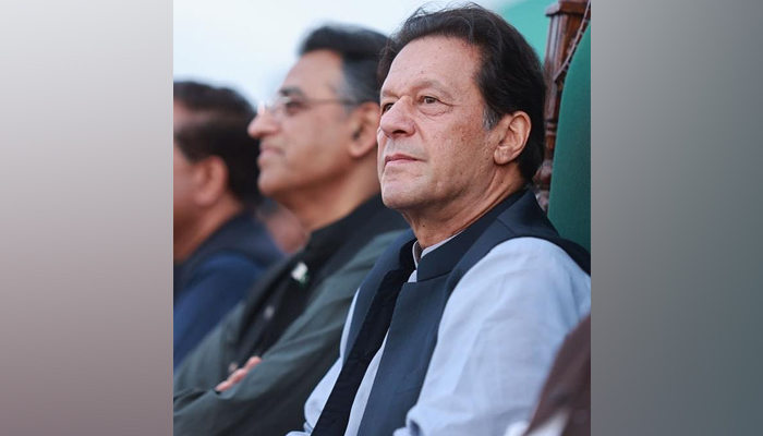 Pakistan Tehreek-e-Insaf founder Imran Khan looks on in this image during a party rally on August 25, 2022. — Facebook/Asad Umar