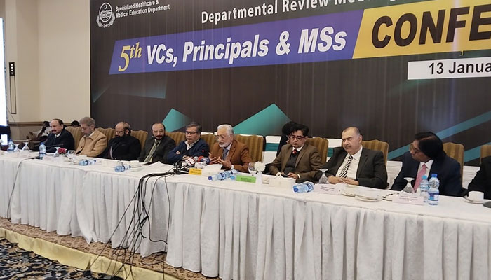 Caretaker Punjab Health Minister Prof Dr Javed Akram attended the 5th Vice Chancellors, Principals and Medical Superintendents conference as a guest of honour at a local hotel on Jan 13, 2024. — Facebook/jakramaimc