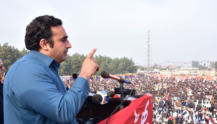 Pakistan Peoples Party (PPP) chairman Bilawal Bhutto Zardari addresses a public meeting in Dera Murad Jamali, headquarters of Naseerabad district in Balochistan on January 14, 2024. —Facebook/Pakistan Peoples Party - PPP