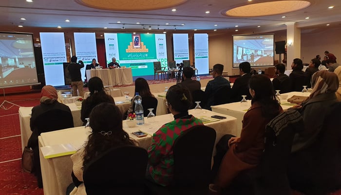 Participants speak during a session of The 18th batch of the Youth Parliament Pakistan (YPP) on January 13, 2024. —Facebook/YouthParliamentPakistan