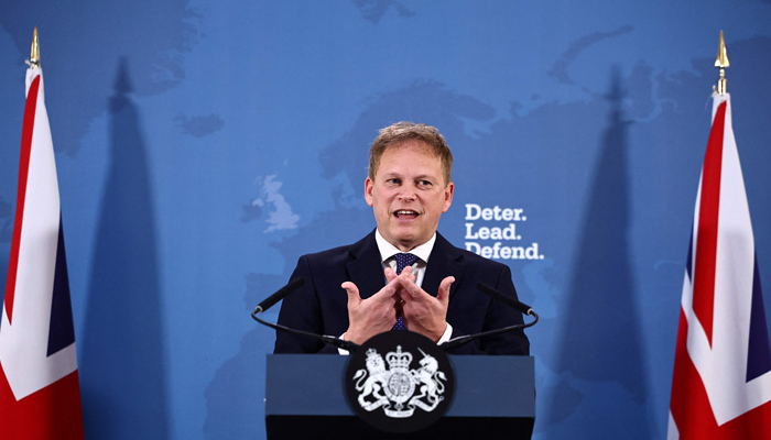 Britains Defence Secretary Grant Shapps delivers a speech on defending the UK and its allies, at Lancaster House, in London, on January 15, 2024. — AFP