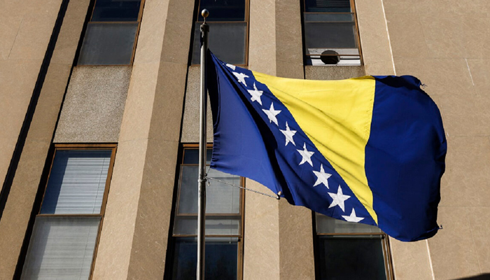 Flag of Bosnia and Herzegovina at the Embassy of Bosnia and Herzegovina in Washington, DC. — AFP/File