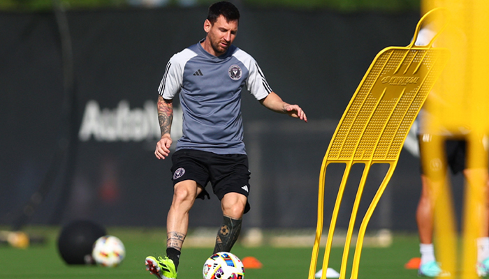 Lionel Messi of Inter Miami CF trains during an Inter Miami CF Training Session at Florida Blue Training Center in Fort Lauderdale, Florida on January 13, 2024. — AFP