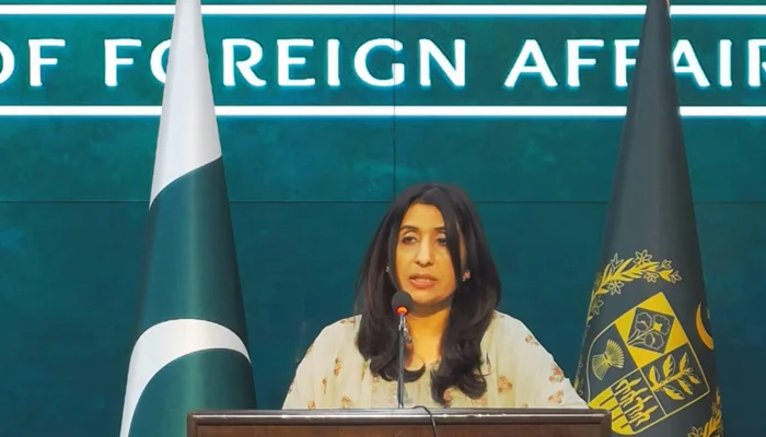 Foreign Office spokesperson Mumtaz Zahra Baloch speaks during a press briefing in Islamabad in this still on January 11, 2024. — Facebook/@Ministry of Foreign Affairs, Islamabad