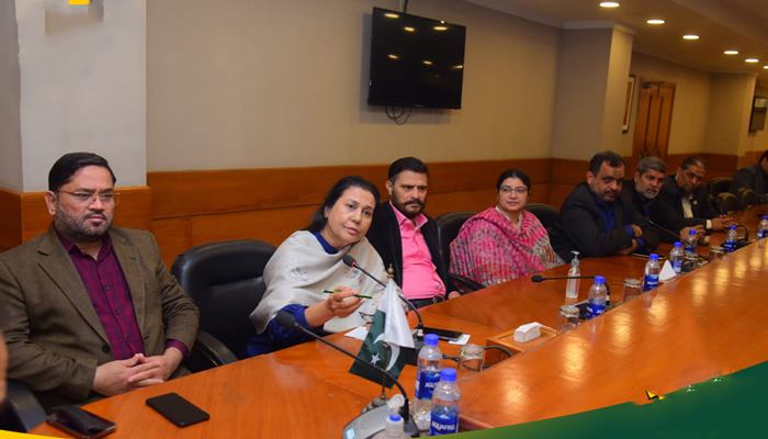 Acting President of the Korangi Association of Trade and Industry Nighat Awan speaks during a meeting on January 16, 2024. — Facebook/Korangi Association of Trade And Industry