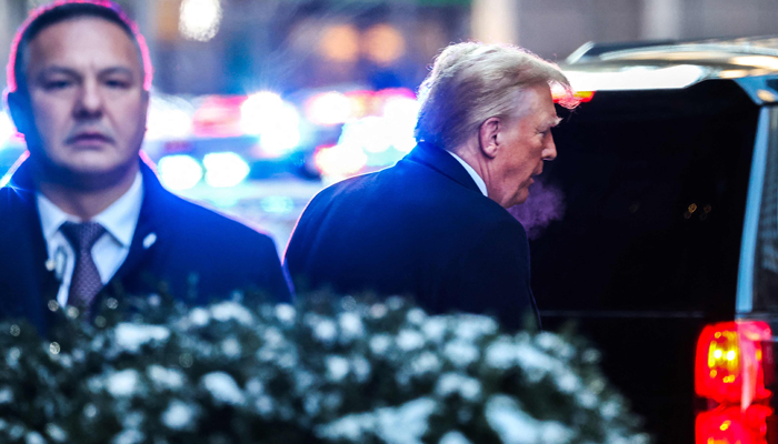 Former US President Donald Trump leaves Trump Tower for Manhattan federal court for the second defamation trial against him, in New York City on January 17, 2024. — AFP