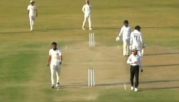This still shows a moment during the fourth and final day of the sixth round of the President’s Trophy cricket tournament between PTV and KRL in Karachi on January 18, 2024. — X/@TheRealPCBMedia