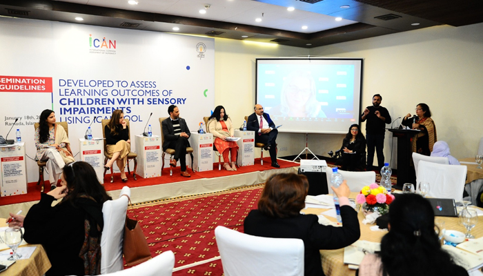 A participant addresses during the event of the pilot project for Inclusive Guidelines of the International Common Assessment of Numeracy (ICAN) on January 18, 2024. — Facebook/Idara e Taleem o Aagahi ITA