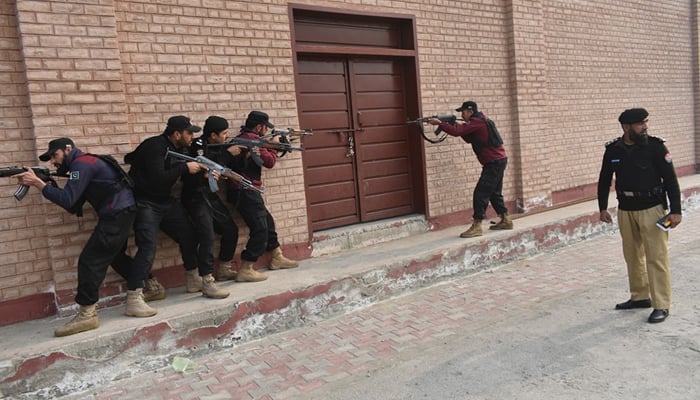 Police officials of KP can be seen during a drill on January 16, 2024. — Facebook/Khyber Pakhtunkhwa Police