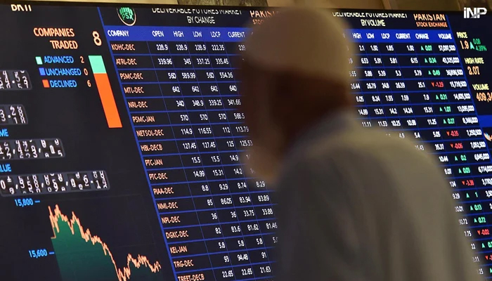 A stockbroker monitors the share prices during a trading session at the Pakistan Stock Exchange in Karachi on December 17, 2023. — INP